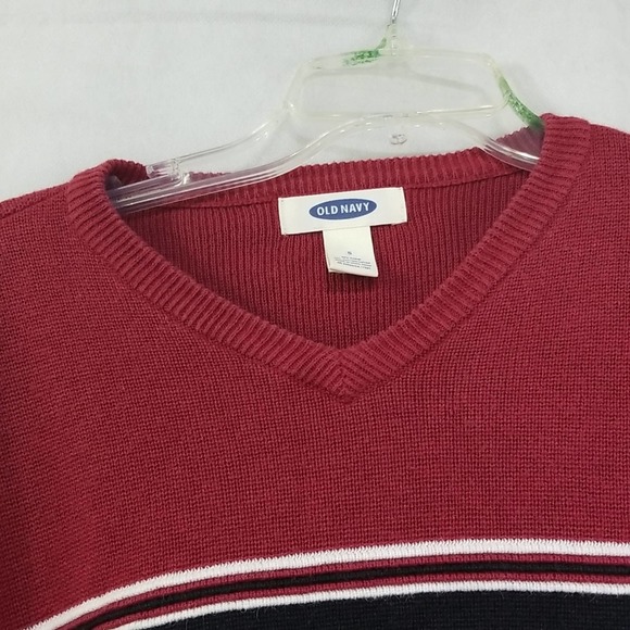 Old Navy Red Sweater V Neck Stripes Small - Picture 2 of 8